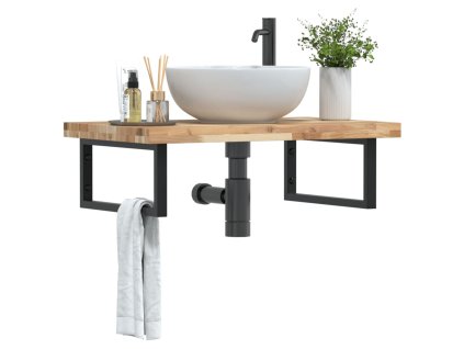 vidaXL Deska pod umyvadlo nástěnná ocel a masivní akáciové dřevo