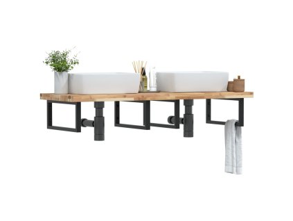 vidaXL Deska pod umyvadlo nástěnná ocel a masivní akáciové dřevo