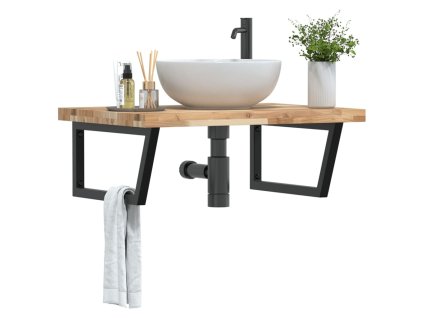 vidaXL Deska pod umyvadlo nástěnná ocel a masivní akáciové dřevo