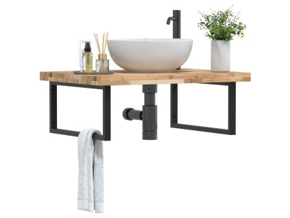 vidaXL Deska pod umyvadlo nástěnná ocel a masivní akáciové dřevo