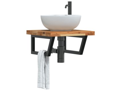 vidaXL Deska pod umyvadlo nástěnná ocel a masivní akáciové dřevo