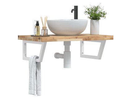 vidaXL Deska pod umyvadlo nástěnná ocel a masivní akáciové dřevo