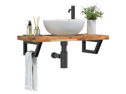 vidaXL Deska pod umyvadlo nástěnná ocel a masivní akáciové dřevo