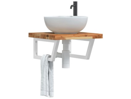 vidaXL Deska pod umyvadlo nástěnná ocel a masivní akáciové dřevo