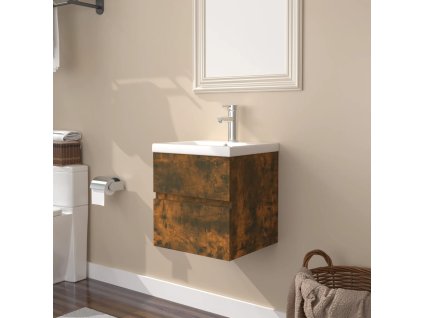 vidaXL Umyvadlová skříňka s vestavěným umyvadlem kouřový dub kompozit