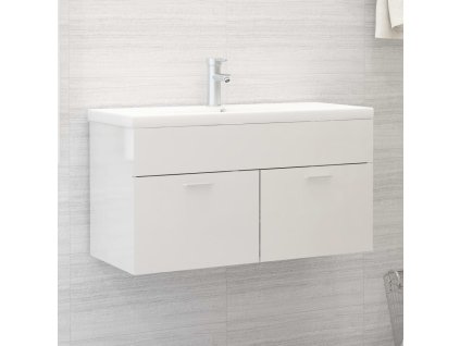 vidaXL Skříňka se zápustným umyvadlem bílá lesklá kompozitní dřevo