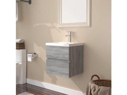 vidaXL Umyvadlová skříňka s vestavěným umyvadlem šedá sonoma kompozit