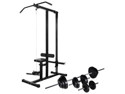 vidaXL Posilovací věž se sadou činek barbell a dumbbell 30,5 kg