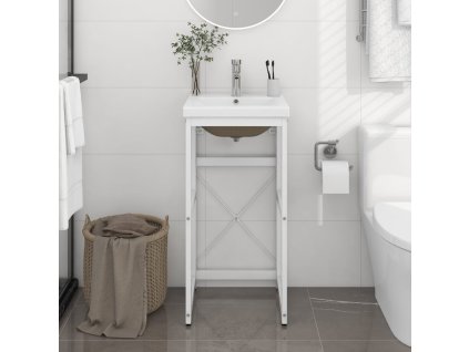 vidaXL Koupelnový rám s vestavěným umyvadlem bílý železo