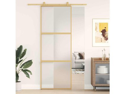 vidaXL Posuvné dveře zlaté 76 x 205 cm mléčné ESG sklo a hliník