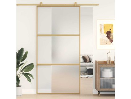 vidaXL Posuvné dveře zlaté 102,5 x 205 cm mléčné ESG sklo a hliník