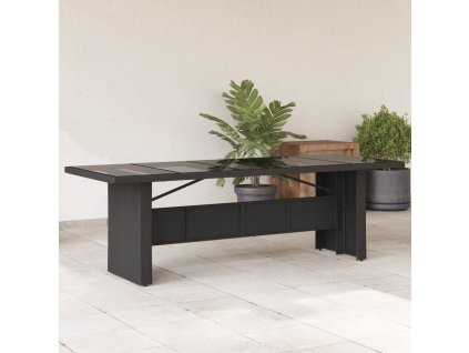 vidaXL Zahradní stůl se skleněnou deskou černý 240x90x75 cm polyratan