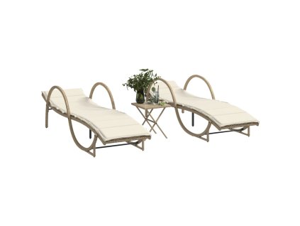vidaXL Zahradní lehátka 2 ks se stolkem béžová polyratan