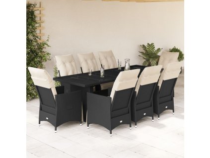 vidaXL 9dílný zahradní bistro set s poduškami černý polyratan