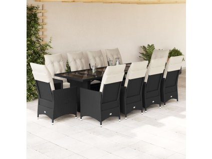 vidaXL 11dílný zahradní bistro set s poduškami černý polyratan