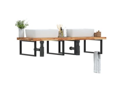 vidaXL Deska pod umyvadlo nástěnná ocel a masivní akáciové dřevo