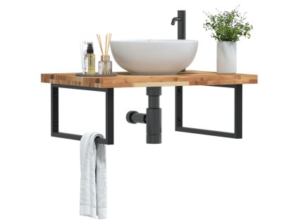 vidaXL Deska pod umyvadlo nástěnná ocel a masivní akáciové dřevo