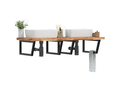 vidaXL Deska pod umyvadlo nástěnná ocel a masivní akáciové dřevo