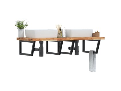 vidaXL Deska pod umyvadlo nástěnná ocel a masivní akáciové dřevo