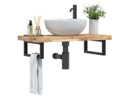 vidaXL Deska pod umyvadlo nástěnná ocel a masivní akáciové dřevo