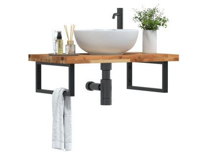 vidaXL Deska pod umyvadlo nástěnná ocel a masivní akáciové dřevo