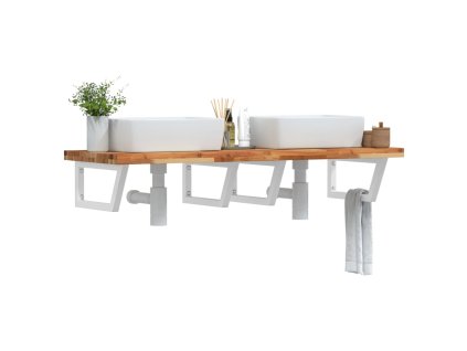 vidaXL Deska pod umyvadlo nástěnná ocel a masivní akáciové dřevo