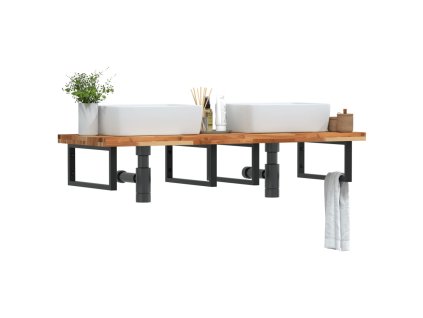 vidaXL Deska pod umyvadlo nástěnná ocel a masivní akáciové dřevo