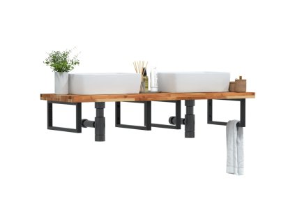 vidaXL Deska pod umyvadlo nástěnná ocel a masivní akáciové dřevo