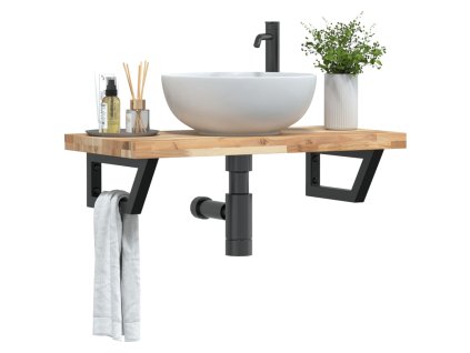 vidaXL Deska pod umyvadlo nástěnná ocel a masivní akáciové dřevo