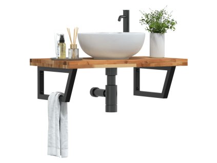 vidaXL Deska pod umyvadlo nástěnná ocel a masivní akáciové dřevo