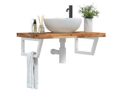 vidaXL Deska pod umyvadlo nástěnná ocel a masivní akáciové dřevo