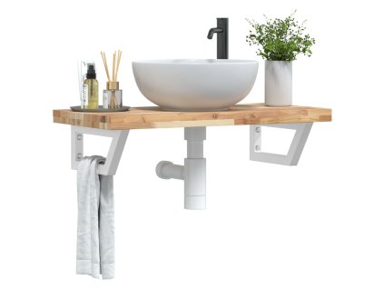 vidaXL Deska pod umyvadlo nástěnná ocel a masivní akáciové dřevo