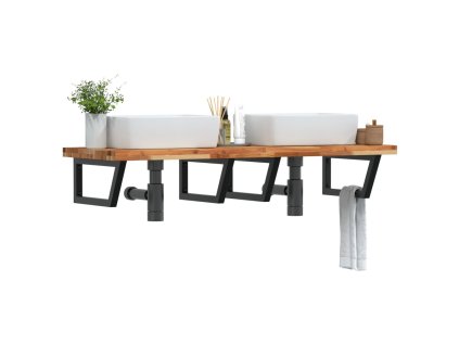 vidaXL Deska pod umyvadlo nástěnná ocel a masivní akáciové dřevo