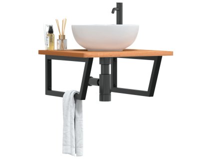 vidaXL Deska pod umyvadlo nástěnná ocel a masivní bukové dřevo