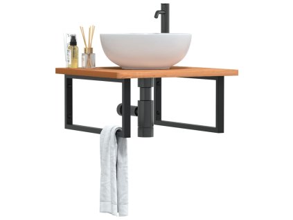 vidaXL Deska pod umyvadlo nástěnná ocel a masivní bukové dřevo