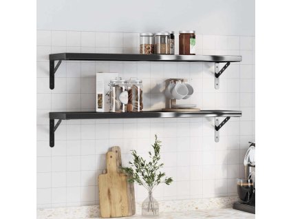 vidaXL Nástěnné police 2 ks 100 x 23,5 cm černé nerezová ocel