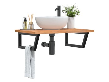 vidaXL Deska pod umyvadlo nástěnná ocel a masivní bukové dřevo