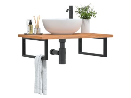 vidaXL Deska pod umyvadlo nástěnná ocel a masivní bukové dřevo