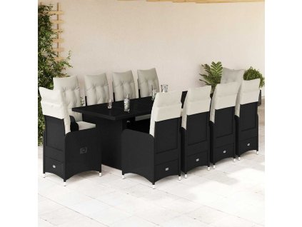 vidaXL 11dílný zahradní bistro set s poduškami černý polyratan