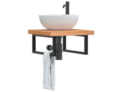 vidaXL Deska pod umyvadlo nástěnná ocel a masivní bukové dřevo