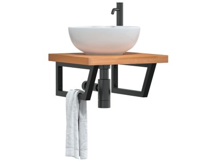 vidaXL Deska pod umyvadlo nástěnná ocel a masivní bukové dřevo