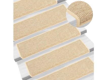 vidaXL Schodové rohože 15 ks 65 x 21 x 4 cm světle béžové s obdélníkovým okrajem