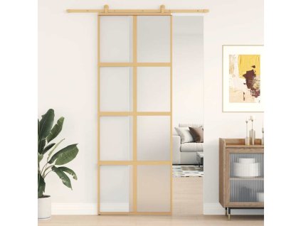 vidaXL Posuvné dveře zlaté 76 x 205 cm mléčné ESG sklo a hliník