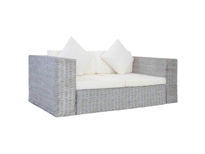 vidaXL 2místná pohovka s poduškami šedá přírodní ratan