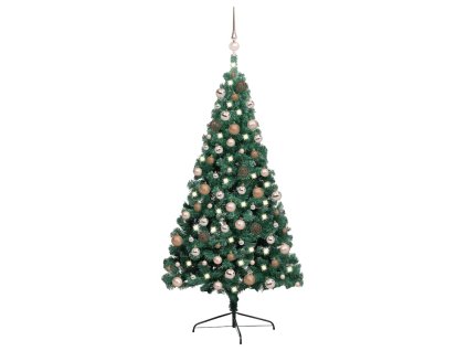 vidaXL Umělý vánoční půl stromek s LED a sadou koulí zelený 240 cm