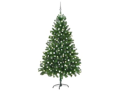vidaXL Umělý vánoční stromek s LED a sadou koulí 210 cm zelený