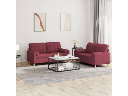 vidaXL 2dílná sedací souprava s polštáři vínová textil