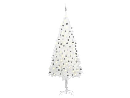vidaXL Umělý vánoční stromek s LED a sadou koulí bílý 240 cm