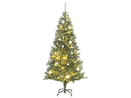 vidaXL Umělý vánoční stromek s 300 LED a sadou koulí zasněžený 180 cm