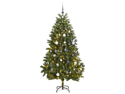 vidaXL Umělý sklápěcí vánoční stromek s 300 LED a koulemi 270 cm